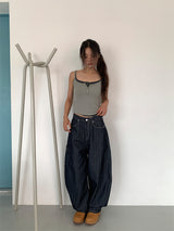 HERRINGBONE NONFADE BALLOON JEANS
