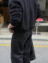 Slub strip denim pants