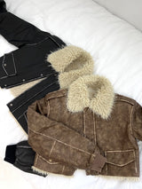 1085. Shearling leather crop mustang jk (2color)