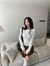 First Muse Off-Shoulder Front Button Long Sleeve Knit Top (2 Colors)