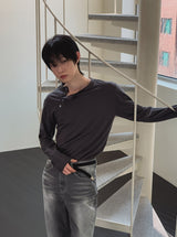 Trav Diagonal Henley Neck Long Sleeve T-shirt