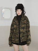 camouflage thick hood zip-up