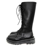 ラウンドトゥジッパーレースアップロングブーツ (Black)