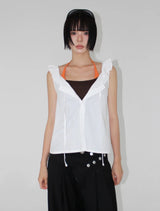 [with cup] TWO TONE HALTER TOP