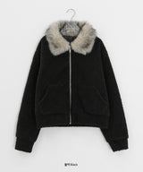 Sanpori Quilted Boucle Fur Collar Short Jacket