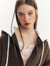 Fluffy Zip-Up Hoodie (Brown)