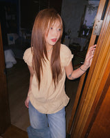 (2color) Smocked Puff Cap Flare Blouse