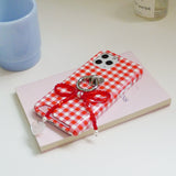 [MADE]Red Ribbon Bead Keyring&Tok