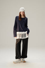 Sweet & Cool Lace Accent Ribbon Point Long T-Shirt