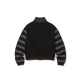 Stripe knit zip-up jacket / Black