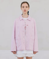 Floral Stitch French Work Jacket - Light Pink