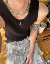 [HANDMADE] Aqua stone pearl necklace