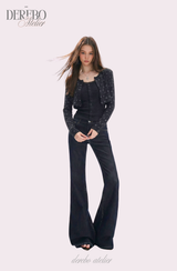 Line Charcoal Cardigan Two-piece Top