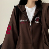 Moco Number Patch Embroidery Overfit Two Way Hooded Zip-Up