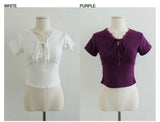 レースVネックストラップクロップトップ (WHITE, PURPLE 2COLORS!)