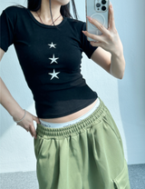 スターポイントスリムリベッドショートスリーブ🤍🤎🖤🩶 - 4カラーズ