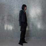 RIBBED SLEEVE LEATHER JACKET