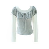Lovely Contrast Shirring Point T-shirt 233103665