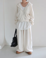Fluffy fleece hooded zip-up jacket