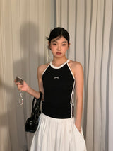 halter black line bow sleeveless top