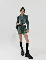 Beto Washing Cut Crop Denim Set Jacket
