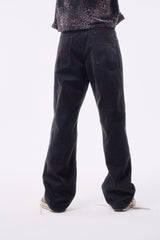 FLOCKED LIGHT HAND-BRUSHED FADED DISTRESSED COLOR-TOOTH ZIPPER HEM STRAIGHT-LEG JEANS