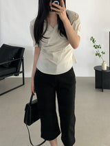 Paibee Collared Neck Shirred Blouse