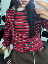 STRIPE OVER BOXY BOYFRIEND ロングスリーブTシャツ ❤💚🩵🧸4COLOR