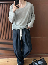 [Unisex] Linen stripe banding pants(2color)