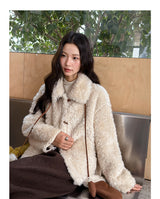 Cozy Flip-collar Fleece Short Jacket (Mitten Set)