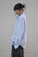 Lettering sleeve striped shirt - Blue