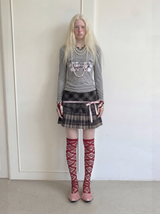 Emoha オリジナル ウィメンズ グレー ロングスリーブ レーストリム スリムフィット セクシーTシャツ