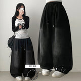 Nell waistbanding denim wide pants