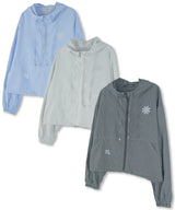 Reflective Flower Stripe Hoodie Zip-up_Cream