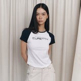 CコントラストラグランスリムTシャツ - ネイビー