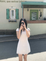 More Ribbon Eyelet Lace White Mini Dress 