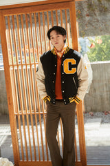 Big Patch Black Ivory Baseball Jacket / Varsity Jacket