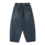 Curved Line Out Slab Denim Pants (Dark Blue)