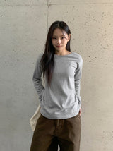 Achu ブラッシュド ベーシック ラウンド ロングスリーブ Tシャツ