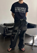 [Unisex] ダメージワイドデニムパンツ(2color)