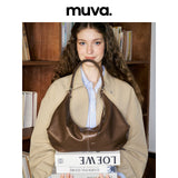 muva. Top‑Layer Cowhide Dumpling‑Shape Bag, Genuine‑Leather Large‑Capacity Shoulder & Cross‑body Daily Purse, New Arrival Sep 26