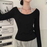 [MADE] Ray, U-neck rib long sleeve T-shirt