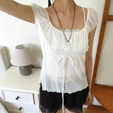 Psyche strap off-shoulder puffed blouse