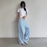 Tiberinus - Baggy Flowy Jeans - Slouchy Balloon-Leg Jeans - Sky Blue - Cotton Denim