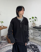 ルシーネ ツートーンフィンガーホールヘンリーネックニット