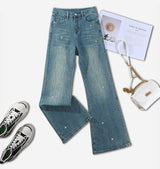 Dark Star Rhinestone Micro Flare Jeans – High Waist Relaxed Fit Wide Denim