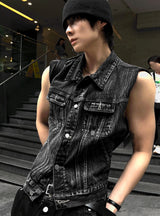 Semi-Cropped Multi-Pocket Denim Vest