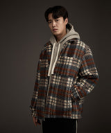 COZY HAIRY CHECK JACKET NAVY