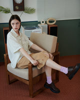 ORNAMENT PRINT CORDUROY SKIRT [BEIGE]