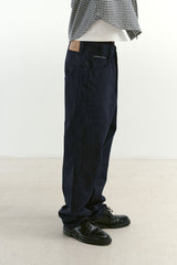 ナチュラルハイウェストバギーフィットデニムパンツ (Navy)